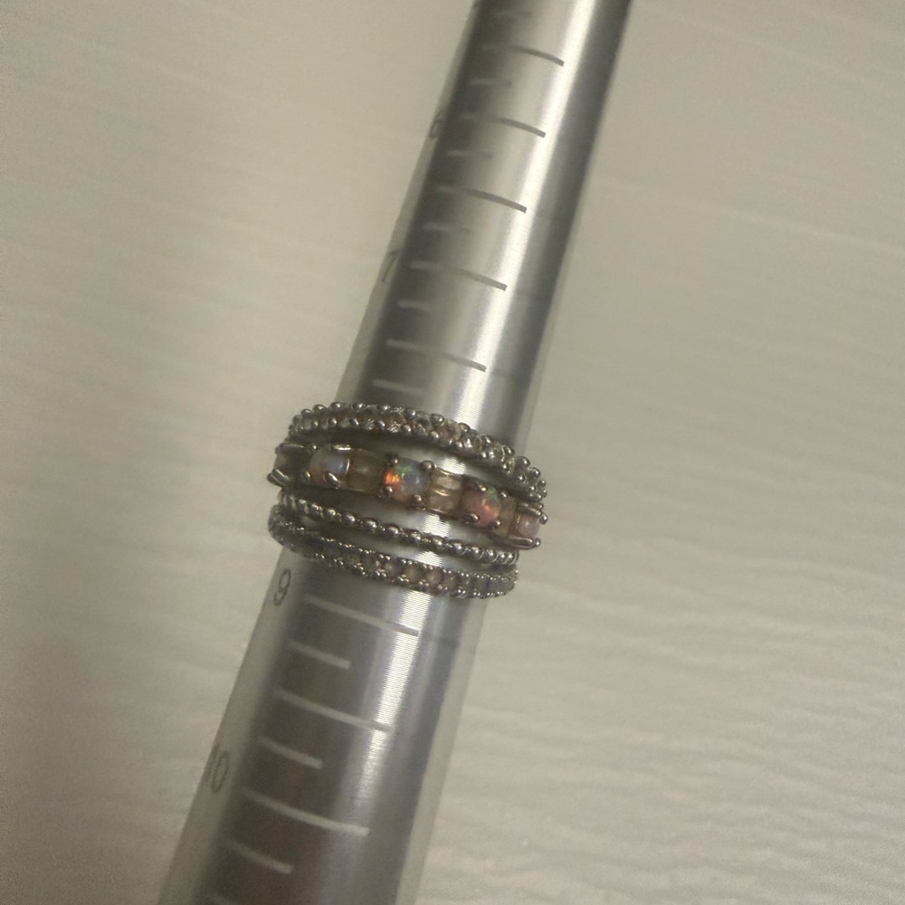 Bomb Party Luxe Layers Ring Size 8 Opalescent Silver Tone